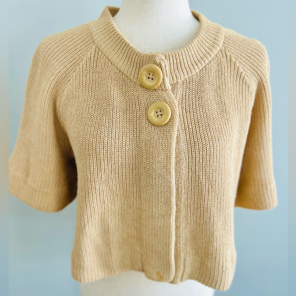 August Silk Chunky Cropped Short Sleeve Cardigan, Size L